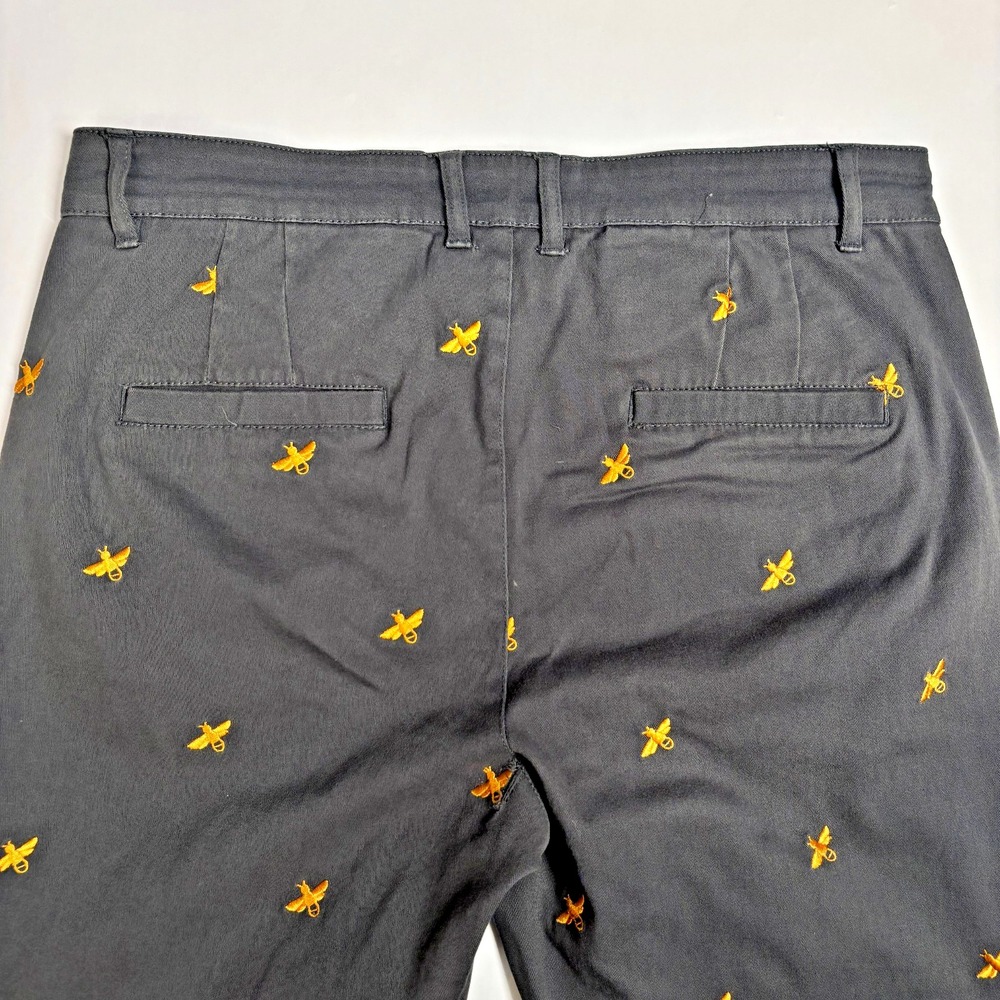 ModCloth Tapered Pants Womens Medium Gray Yellow Bee Embroidered Cotton Chino - Picture 13 of 13